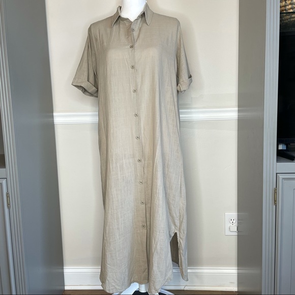 OAK + FORT Dresses & Skirts - OAK + FORT Oversized Beige Button Up Shirt Dress Small NWT